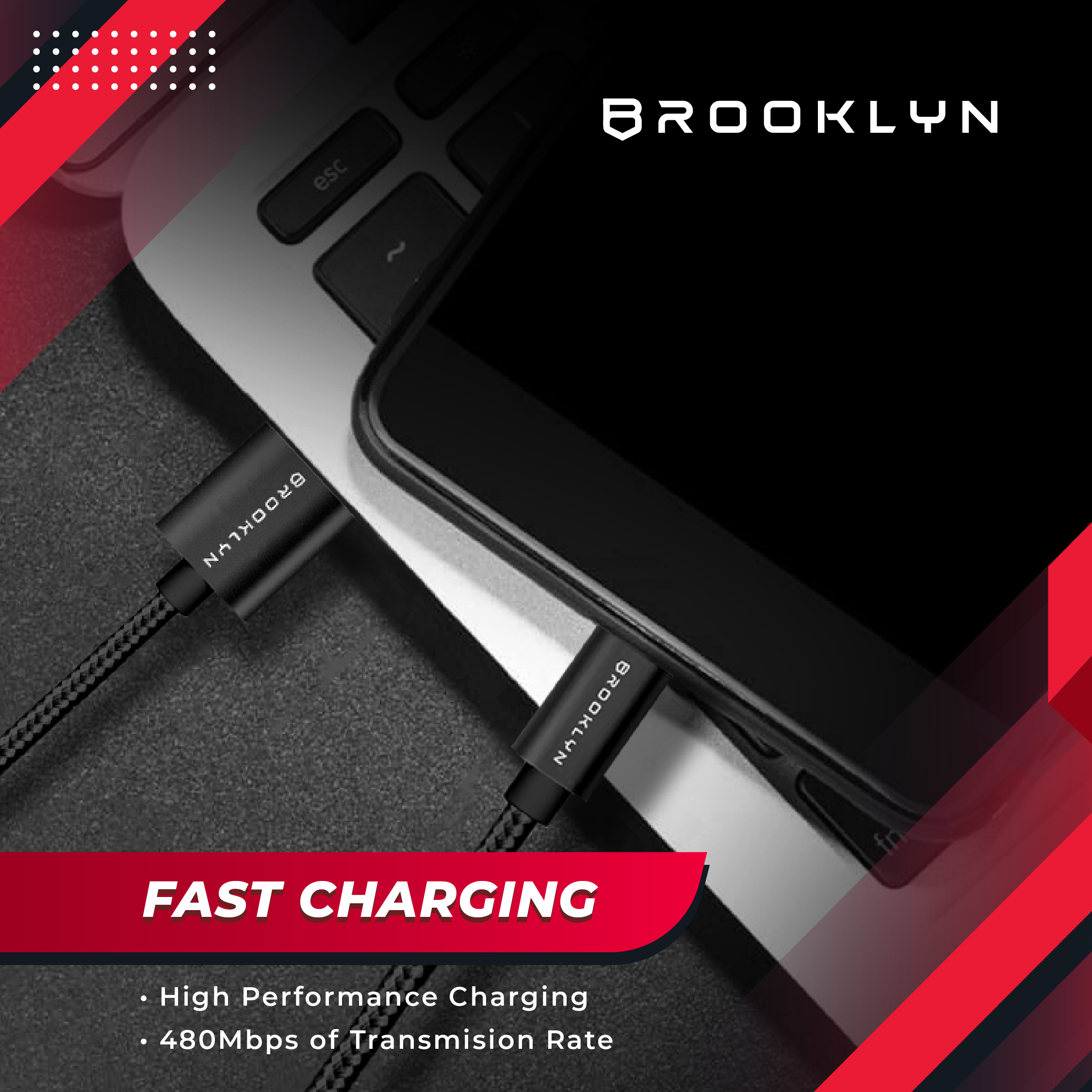 Cable Data USB A to Apple Lightning Fast Charging BC-L1