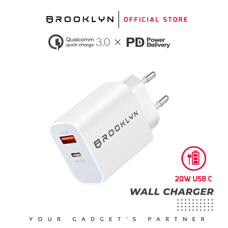 Wall Charger Adapter 2 Port USB C and USB A 20W Power Delivery BK-W3