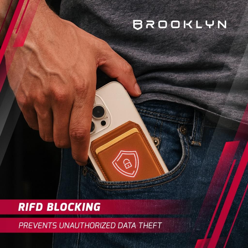 Brooklyn Leather MagSafe Wallet RFID Anti Theft With Stand / Non Stand