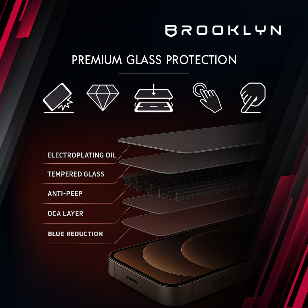 Tempered Glass iPhone 15 / Plus / Pro / Pro Max BlueArmor Privacy Full Cover Anti Blue Protection