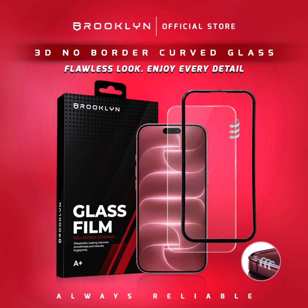 [No Border 3D Curve] Brooklyn 3D No Border Curve Tempered Glass iPhone 15 / Plus / Pro / Max