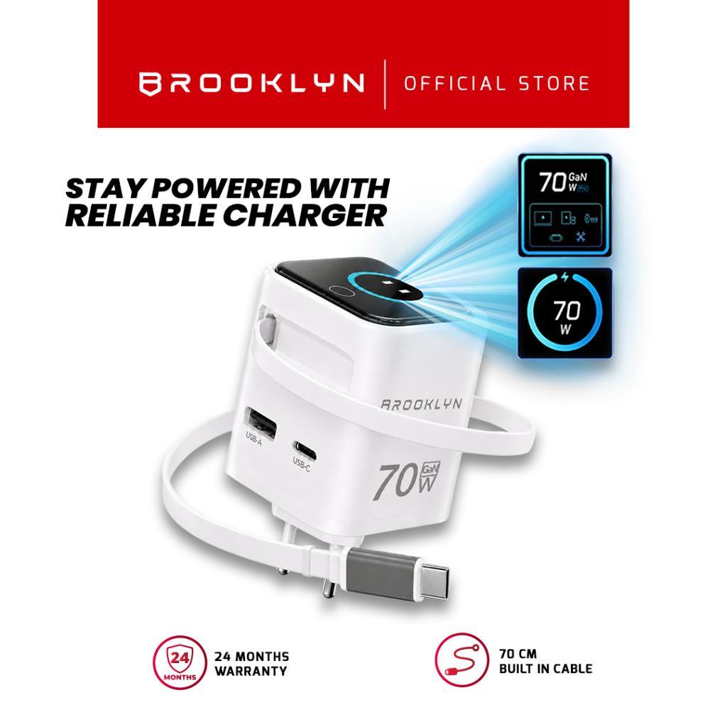 [Display Charger] Brooklyn WizzPower 70W GaN Fast Charging Built-in Cable Kepala Charger for iPhone iPad PD PPS Built-in Cable 70CM BK-W20