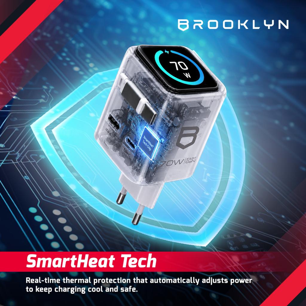 [Display Charger] Brooklyn WizzPower 70W GaN Fast Charging Built-in Cable Kepala Charger for iPhone iPad PD PPS Built-in Cable 70CM BK-W20