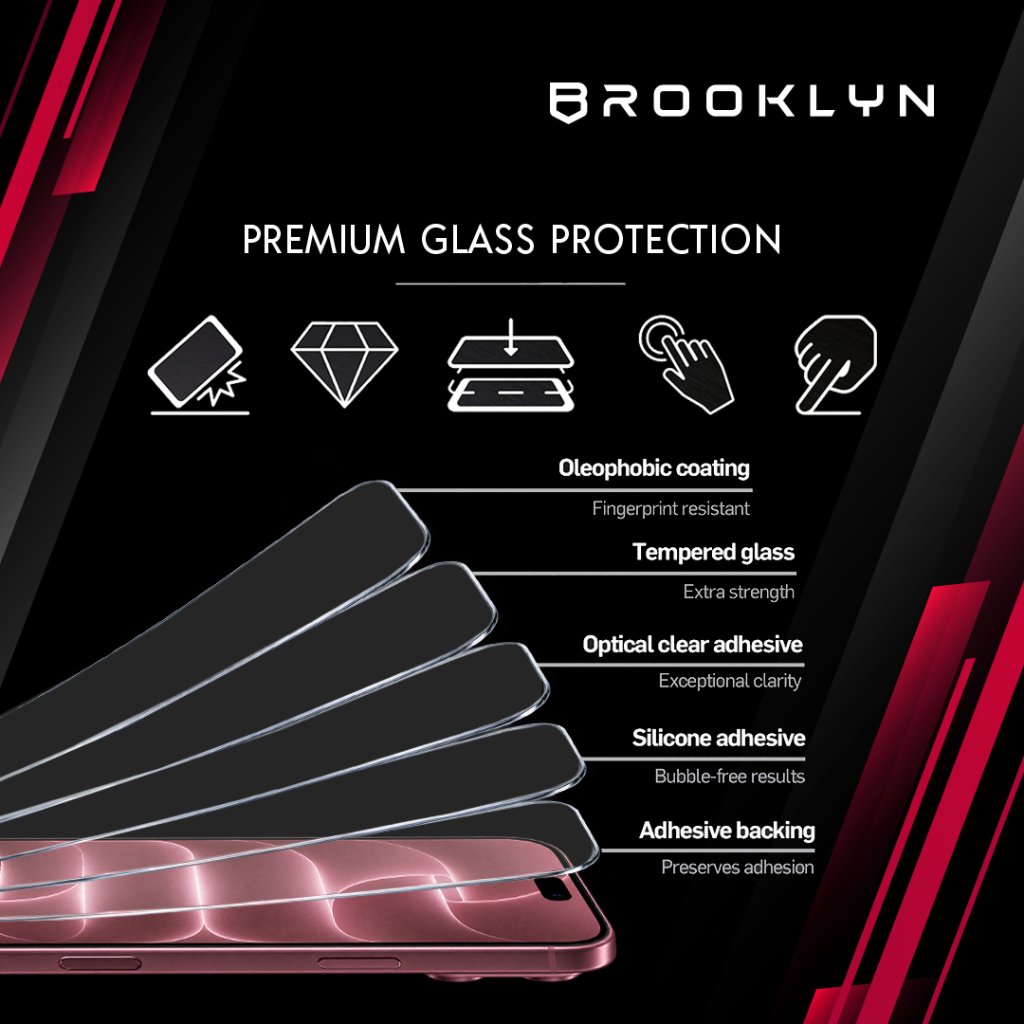 [No Border 3D Curve] Brooklyn 3D No Border Curve Tempered Glass iPhone 15 / Plus / Pro / Max