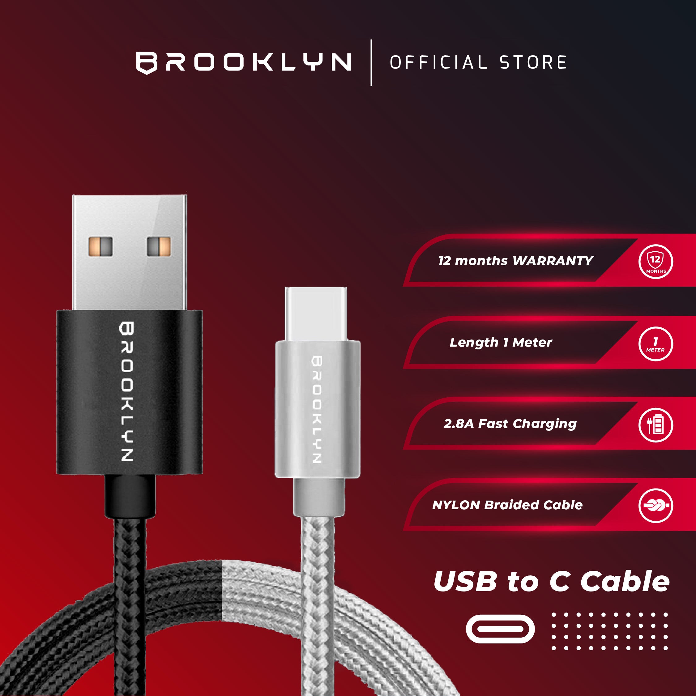 Cable Data USB A to USB C Fast Charging BK-C3